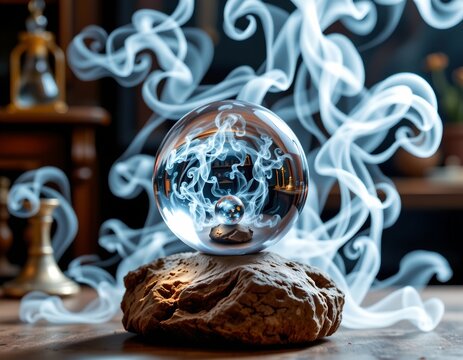 Enchanted Crystal Ball Amid Smoke - Powered by Adobe