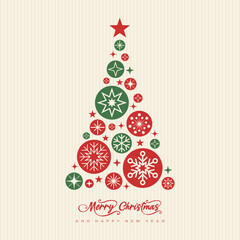 Naklejka premium Professional minimalist elegant Christmas Holiday greeting card template with Xmas tree made of modern geometric snowflakes, festive ornament elements for Business corporates