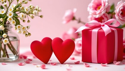Romantic Gift with Hearts and Flowers Soft Focus