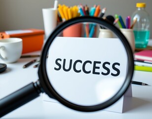 Magnifying Success Concept Over Office Desk