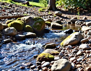 Tranquil Woodland Stream Bathed Soft Morning Light