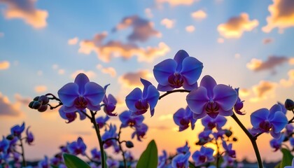 Vibrant Orchid Blooms Beneath Serene Sunset