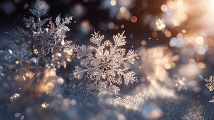 Macro Snowflake Ice Crystal Sparkling Winter Bokeh