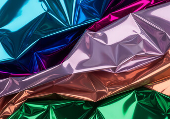 Abstract crumpled colorful metallic foil texture background