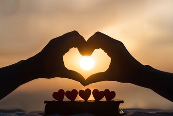 silhouette of a man in the mountains in valentine day