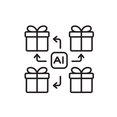 A vector icon representing AI-powered holiday gift flow automation, created in line style with editable stroke