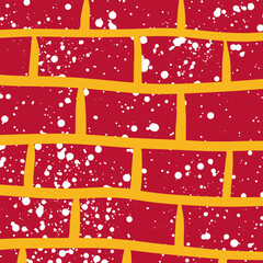 Grunge red brick wall texture background. Hand drawn brick wall doodle graffiti. Vector illustration