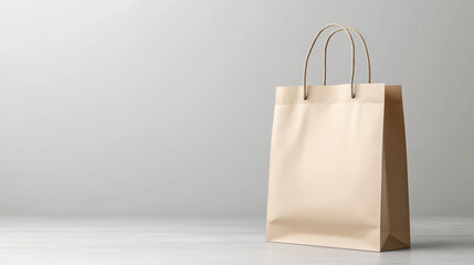 Beige paper bag shopping bag kraft handle studio backdrop minimal packaging