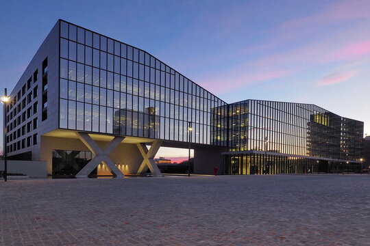 Modern architecture in the new square Adriano Olivetti in the south of town, inaugurated  on september  27th by the major