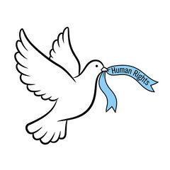 Obraz premium Dove with ribbon promoting human rights, illustrated in simple style with blue and white colors