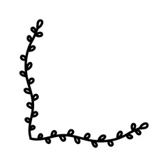 Hand drawn doodle floral corner element with simple flower and leaves. Perfect for decorative frames, invitations, cards, scrapbooking, and creative design projects.
