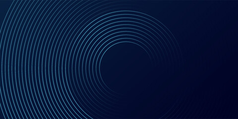 Abstract blue glowing geometric lines on dark blue background. Modern shiny blue circle lines pattern. Futuristic technology concept. Suit for cover, poster, banner, header, website.eps10