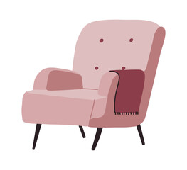 Cozy chair with a warm blanket. Colorful illustration perfect for home comfort, relaxation, hygge, and winter-themed designs.