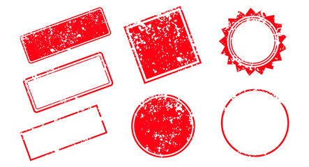 Set of grunge postage stamps in square and rectangular shapes with vintage textures and distressed borders. Perfect for creating retro frames, banners, labels, or logo designs with an authentic worn