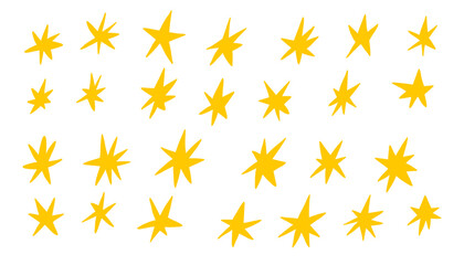 Simple hand-drawn doodle stars set in monochrome style, perfect for scrapbooking, kids projects, posters, and minimal design elements.