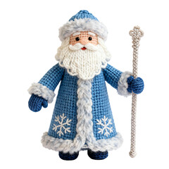 Cute crochet Ded Moroz toy doll (Russian Santa) on transparent background