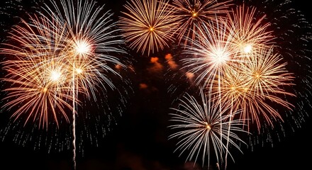 Naklejka premium Vibrant fireworks display illuminating the night sky with bursts of color