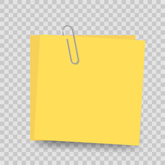 Blank note paper with paperclip isolated on white background. Perfect for messages, reminders, quotes, office design, stationery, and creative mockups.