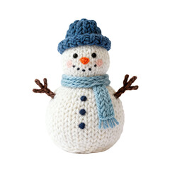 Isolated 3D snowman made of yarn in handmade yarn world style