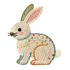 Isolated rabbit flat made of handmade yarn on transparent background