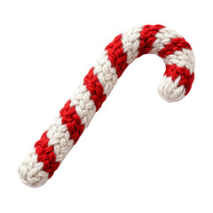 One isolated candy cane knitted from white and red yarn 