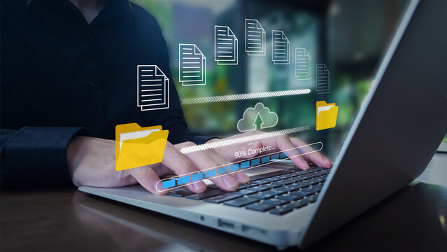 Laptop Based Cloud File Synchronization with Digital Overlay and Progress Bar - Powered by Adobe