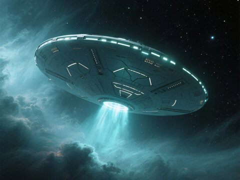UFO Floating in Dark Space