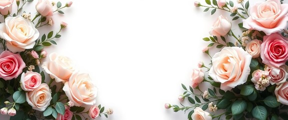 Pastel roses & greenery form elegant floral frame Serene, soft, romantic, wedding, invitation, wedding invitation,  romantic design