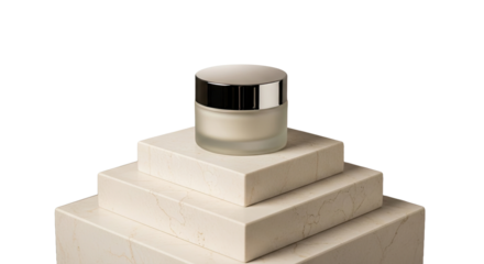 Cream jar centered on stepped square pedestal