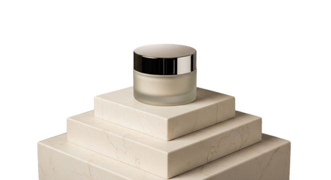 Cream jar centered on stepped square pedestal