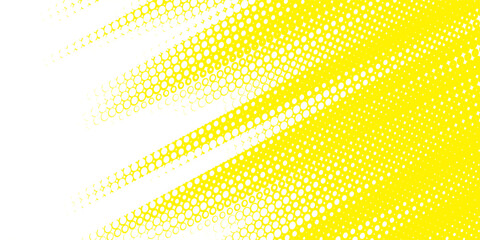 Yellow halftone corner gradient texture. Fading cartoon polka dot background. Dotted tilted gradation pattern. Fading comic pop art overlay backdrop. Vector slant frame halfton patern effect wallpaper