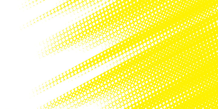 Yellow halftone corner gradient texture. Fading cartoon polka dot background. Dotted tilted gradation pattern. Fading comic pop art overlay backdrop. Vector slant frame halfton patern effect wallpaper