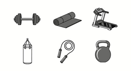 Collection of essential fitness equipment for a healthy lifestyle and exercise routine.