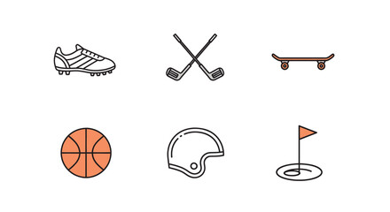 Collection of diverse sports equipment icons on a white background