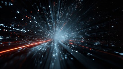 A futuristic journey through a virtual tunnel with abstract lights