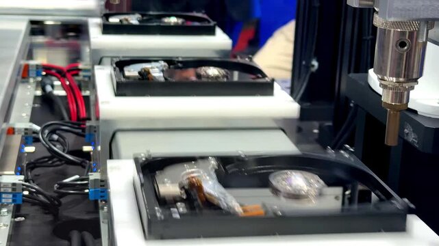 Automatic machinery for assembling and inspecting hard disk drives in the production line