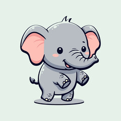 Cute elephant cartoon character standing on two legs with happy expression