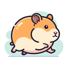 Cartoon hamster running, cute pet with orange fur and chubby cheeks