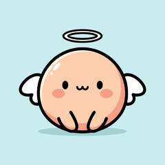 Cute angel with wings and halo on blue background, cartoon illustration