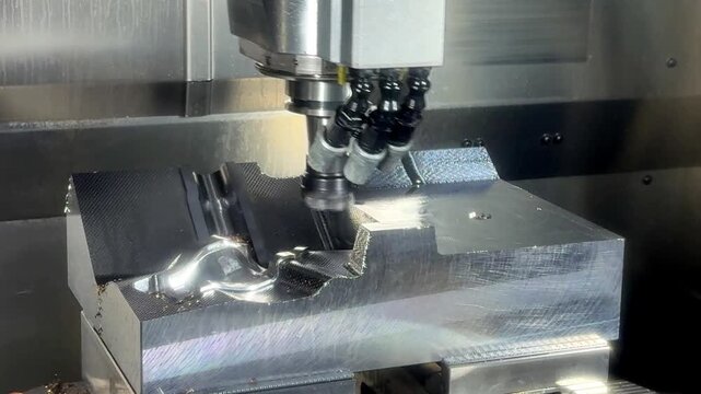 Spindle CNC Milling  machine during operation produced metal parts, industry heavy factory.