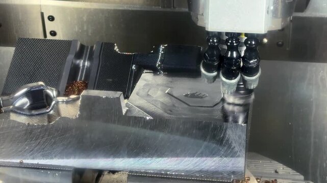 Spindle CNC Milling  machine during operation produced metal parts, industry heavy factory.