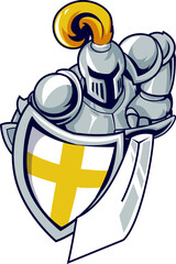 Medieval Knight Mascot With Golden Shield