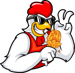 Cool Chicken Chef Holding Crispy Fried Drumstick