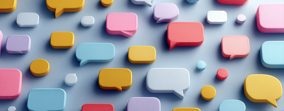Abstract tech composition with colorful chat bubbles floating in space, representing global dialogue systems.