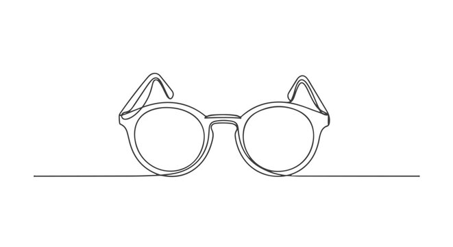 A Continuous Single Line Drawing of Classic Round Eyeglasses, Minimalist Art, and Elegant Optical Accessory Concept