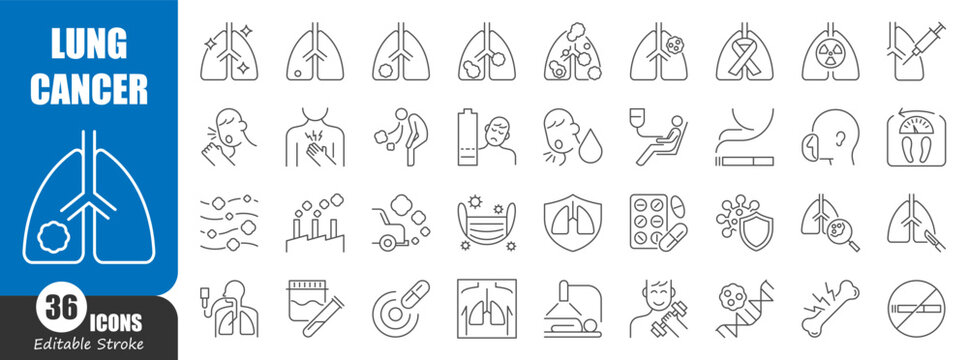 Lung cancer thin line icon . Editable stroke . Vector .