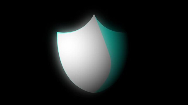 Glowing shield with white and turquoise halves on black background
