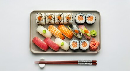 Colorful Japanese Cuisine: Gourmet Sushi Assortment, Harmonized Presentation