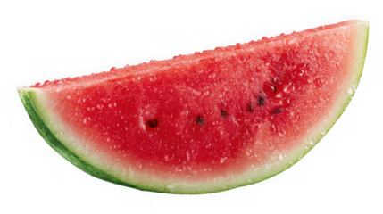 Fresh red watermelon slice with seeds, isolated on transparent background