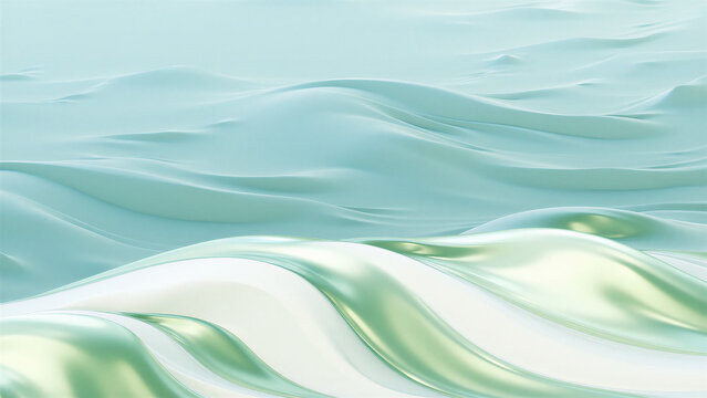 Abstract 3D Render of Smooth Undulating Waves in Pale Seafoam Green and Soft Cyan Blue Colors